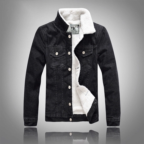 Herren Winter Denim Jacke Schwarz Mit Weißem Sherpa Fleece Futter Dick Warm Casual Slim Fit Button Down Jeansmantel Für Herren