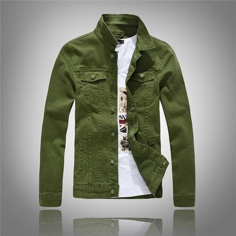 Men Slim Fit Cotton Denim Jacket Casual Korean Style Solid Color Long Sleeve Workwear Outerwear Button Pocket Jacket Coat