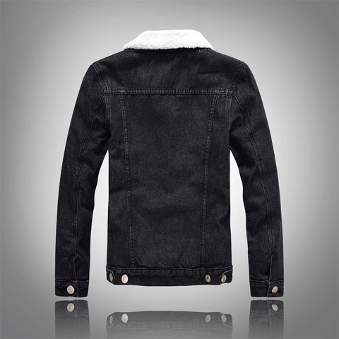 Herren Winter Denim Jacke Schwarz Mit Weißem Sherpa Fleece Futter Dick Warm Casual Slim Fit Button Down Jeansmantel Für Herren