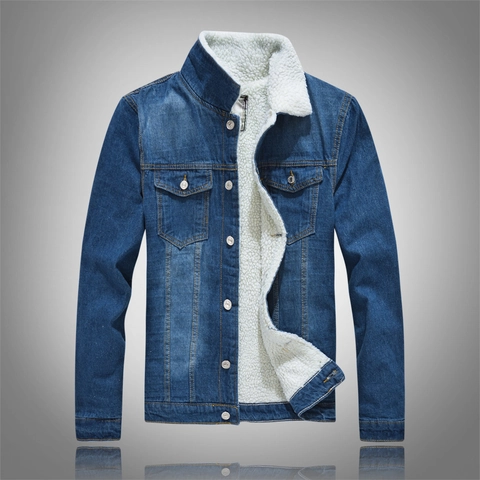Chaqueta Vaquera Lavada Vintage para Hombre Forrada Engrosada Invierno Cálido Cuello de Lana de Cordero Corte Ajustado Chaqueta de Denim de Algodón