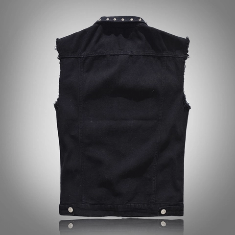 Gilet in Denim Nero da Uomo Punk Rock con Borchie Slim Fit Giacca Senza Maniche Motociclista in Misto Cotone Taglie Forti