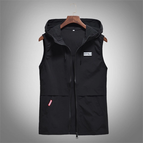 Ανδρικό Slim Fit Casual Γιλέκο Με Κουκούλα Ελαφρύ Αμάνικο Μπουφάν Με Φερμουάρ Αντιανεμικό Αθλητικό Γιλέκο για Άνοιξη Καλοκαίρι Φθινόπωρο