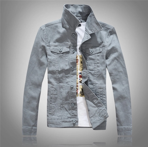 Men's Casual Slim Fit Denim Jacket Solid Color Long Sleeve Washed Cotton Outerwear Workwear Coat for Spring Autumn Winter