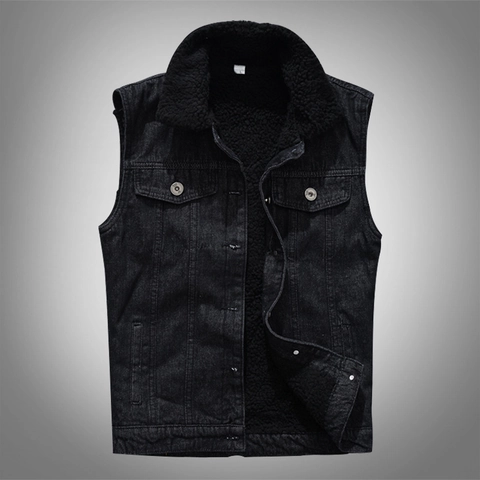 Herren Fleece Verdickt Denim Weste Sherpa Gefüttert Ärmellose Jacke Slim Fit Lässig Winter Warm Knopf Mode Weste