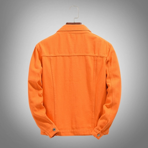 Giacca di Jeans Arancione da Uomo Trendy Cotone Monopetto Colletto a Punta Casual Taglie Forti Abbigliamento da Lavoro per Primavera Autunno