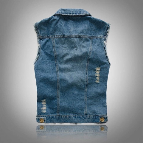 Herren Casual Denim Weste Zerrissen Ausgefranste Kante Baumwolle Slim Fit Ärmellose Jacke Retro Washed Weste Herren