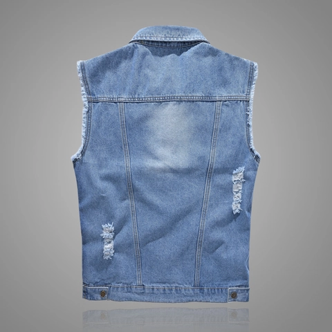 Herren Distressed Denim Weste Hellblau Gewaschen Ärmellose Jacke Mit Revers Taschen Casual Baumwolle Outwear Für Männer