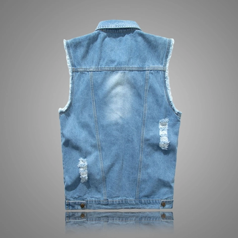 Heren Casual Denim Vest Distressed Gescheurde Mouwloze Jas Streetwear Retro Gewassen Katoenen Taillejas Voor Lente Herfst