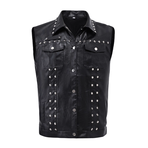 Herren Punk Biker PU Leder Weste Slim Fit Nieten Ärmellose Jacke Mit Reverskragen Schwarz Moto Weste Für Herren