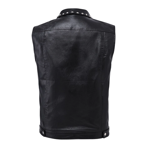 Herren Punk Biker PU Leder Weste Slim Fit Nieten Ärmellose Jacke Mit Reverskragen Schwarz Moto Weste Für Herren