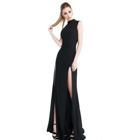 Elegante Vestido Maxi para Mujer Sin Mangas Cuello Alto Doble Abertura Ajuste Ceñido Vestido de Noche Fiesta Formal Banquete Vestido Largo