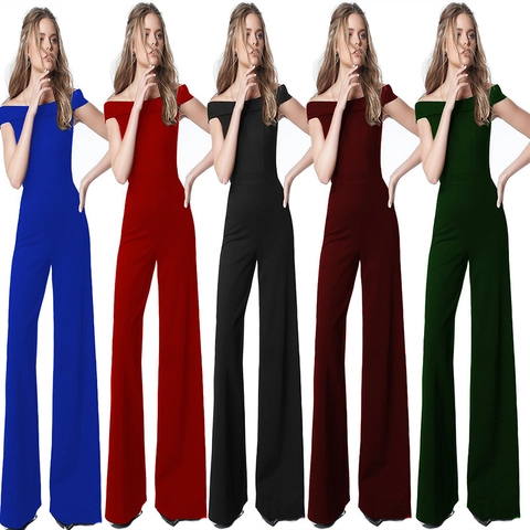 Women's Elegant Off Shoulder Jumpsuit High Waist Wide Leg Solid Color Long Overalls For Evening Party Formal Commute