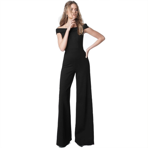Women's Elegant Off Shoulder Jumpsuit High Waist Wide Leg Solid Color Long Overalls For Evening Party Formal Commute