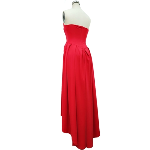 Vestido de Fiesta de Satén Sin Tirantes Para Mujer Corte High Low Elegante Color Sólido Plisado Vestido de Noche Para Boda