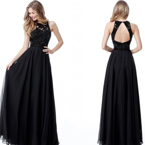 Elegant Women's Sleeveless Backless Evening Dress Chiffon Lace Sequin Floor Length Formal Party Wedding Guest Gown