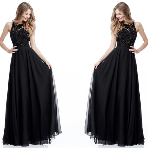 Elegant Women's Sleeveless Backless Evening Dress Chiffon Lace Sequin Floor Length Formal Party Wedding Guest Gown