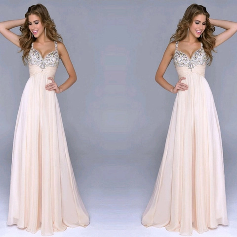 Damen Elegant V-Ausschnitt Ärmellos Pailletten Strass Chiffon Maxi Abendkleid Hohe Taille Slim Prom Kleid Party Hochzeit Rosa