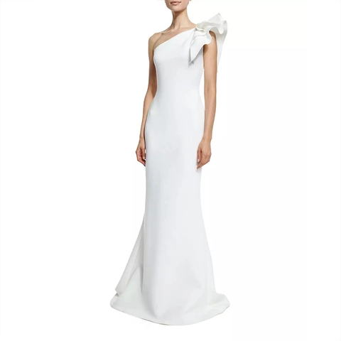 Damen Ein Schulter Rüschen Meerjungfrau Maxi Kleid Elegant Satin Finish Slim Fit Abendkleid Für Hochzeit Party Events