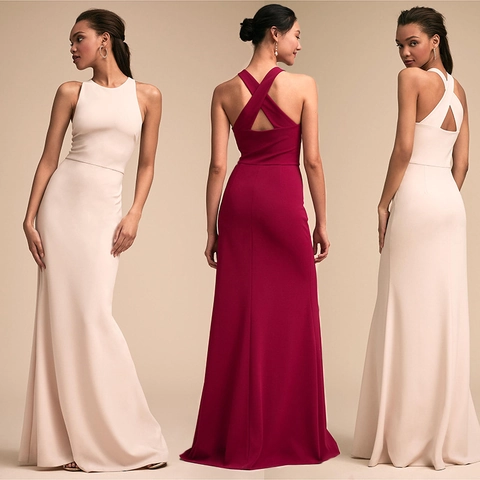 Abito da Sera Elegante da Donna Schiena Scoperta Sexy Cinturino a Croce Vestibilità Aderente Abito Maxi Senza Maniche Girocollo Formale