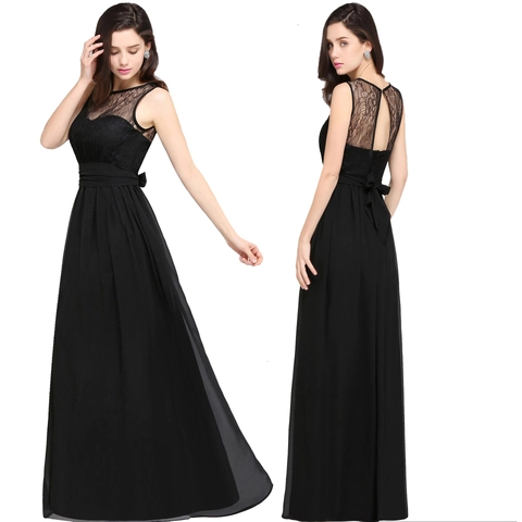 Mujer Elegante Negro Encaje Patchwork Sin Mangas Maxi Vestido Formal Vestido De Noche Con Lazo Para Boda Banquete Fiesta