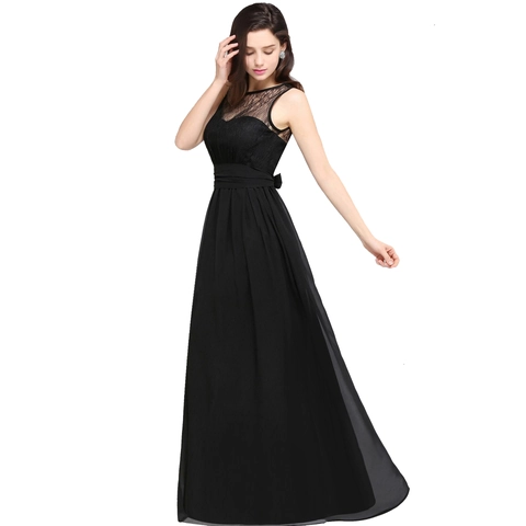 Mujer Elegante Negro Encaje Patchwork Sin Mangas Maxi Vestido Formal Vestido De Noche Con Lazo Para Boda Banquete Fiesta