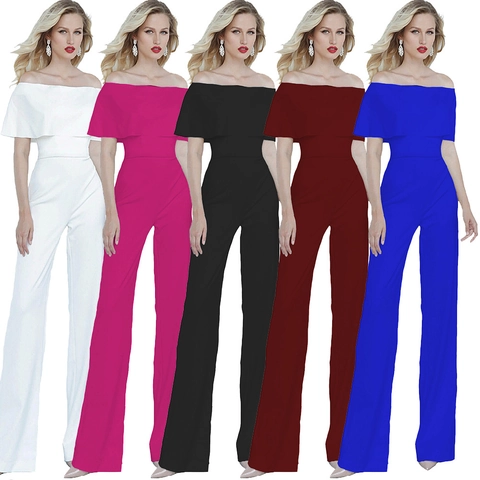 Tuta da Donna Elegante Con Spalle Scoperte e Volant a Vita Alta Gamba Larga Romper Intero per Festa Serale Tuta Formale