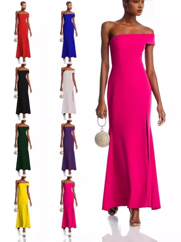 Damen Sexy Ein-Schulter Abendkleid Mit Hohem Schlitz Elegant Bodenlang Bodycon Maxi Kleid Für Hochzeit Party Bankett
