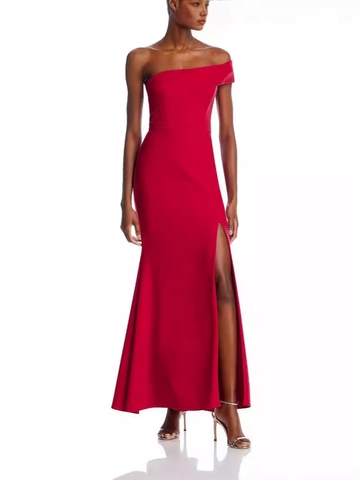 Damen Sexy Ein-Schulter Abendkleid Mit Hohem Schlitz Elegant Bodenlang Bodycon Maxi Kleid Für Hochzeit Party Bankett