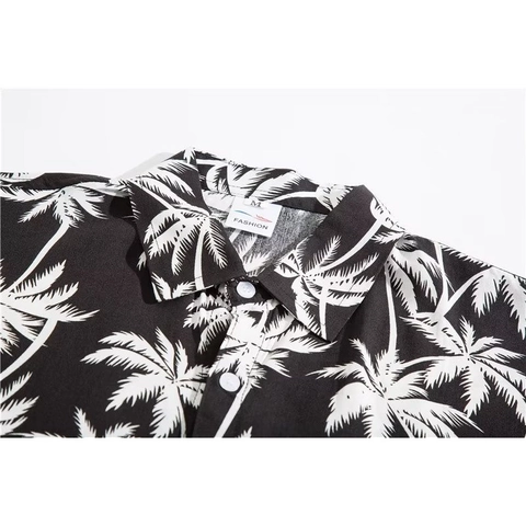 Hawaiian Short Sleeve Shirt Men Women Summer Vacation Beach Casual Loose Coconut Palm Tree Print Button Down Shirt Top