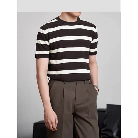 Ανδρικό Casual Ριγέ Πλεκτό T-Shirt Καλοκαίρι Κοντό Μανίκι Στρογγυλή Λαιμόκοψη Μείγμα Πολυεστέρα Αναπνεύσιμο Top