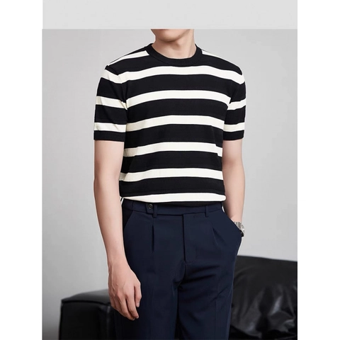 Ανδρικό Casual Ριγέ Πλεκτό T-Shirt Καλοκαίρι Κοντό Μανίκι Στρογγυλή Λαιμόκοψη Μείγμα Πολυεστέρα Αναπνεύσιμο Top