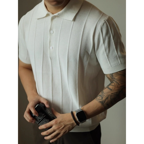 Herren Vintage Gestricktes Polo Shirt Kurzarm Vertikal Gestreift Einfarbig Polyester Sommer Top Für Herren Büro Alltag