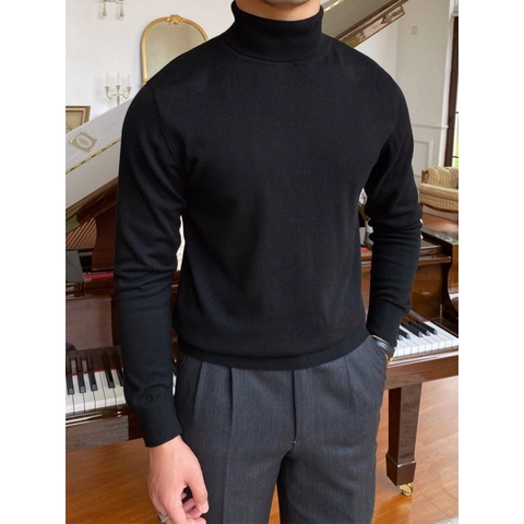 Herren Slim Fit Rollkragenpullover Lässig Langarm Strickpullover Top Einfarbig Weich Thermisch Strickwaren Für Herbst Winter
