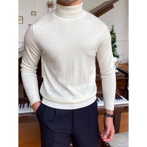 Herren Slim Fit Rollkragenpullover Lässig Langarm Strickpullover Top Einfarbig Weich Thermisch Strickwaren Für Herbst Winter