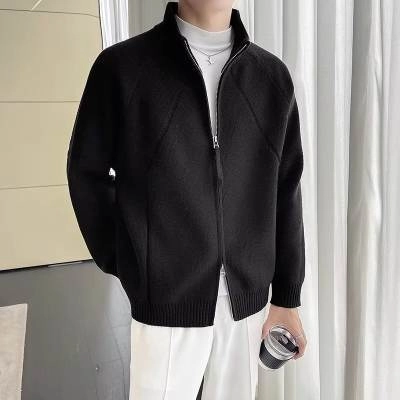 Giacca Cardigan in Maglia Uomo Casual Collo in Piedi Full Zipper Vestibilità Larga Polsino a Costine Maglione a Manica Lunga