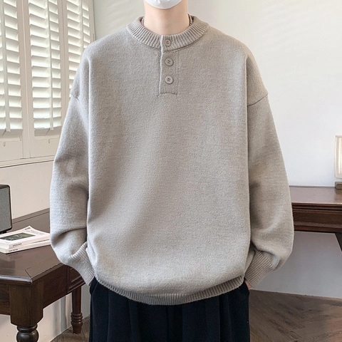 Ανδρικό Casual Πλεκτό Πουλόβερ με Γιακά Henley Χαλαρή Εφαρμογή Μονόχρωμο Μακρυμάνικο Φθινόπωρο Χειμώνας Μαλακά Πλεκτά Tops