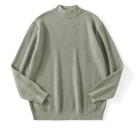 Heren Mock Neck Ribgebreide Trui Pullover Winter Warm Losse Pasvorm Lange Mouw Basislaag Effen Kleur Mode Breigoed Top