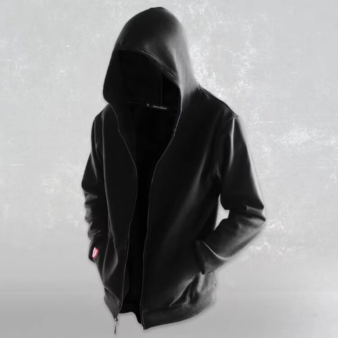 Men's Gothic Dark Assassin Cloak Hooded Windbreaker Mid-Long Open Front Cape Coat Lightweight Hooded Sweatshirt Streetwear