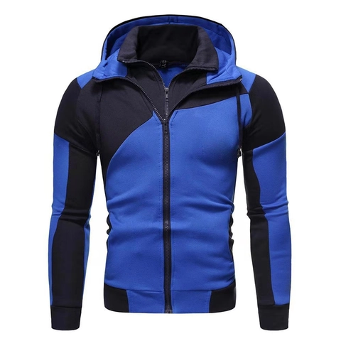 Men's Cotton Polyester Zip Up Hoodie Color Block Patchwork Fleece Lined Long Sleeve Slim Fit Casual Sporty Sweatshirt