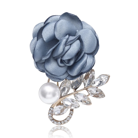Elegant Rose Flower Brooch Fabric Alloy Rhinestone Faux Artificial Pearl Wedding Dress Accessories For Women