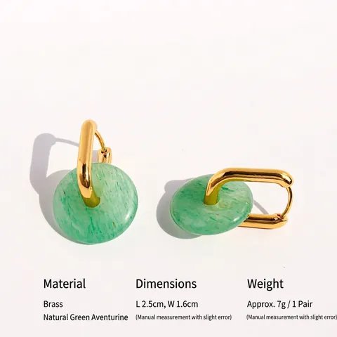 Nieuwe Chinese Stijl Ping'an-Gesp Oorbellen Messing Verguld Natuurlijke Groene Aventurijn U-Vorm Ring Oorbellen Voor Dames