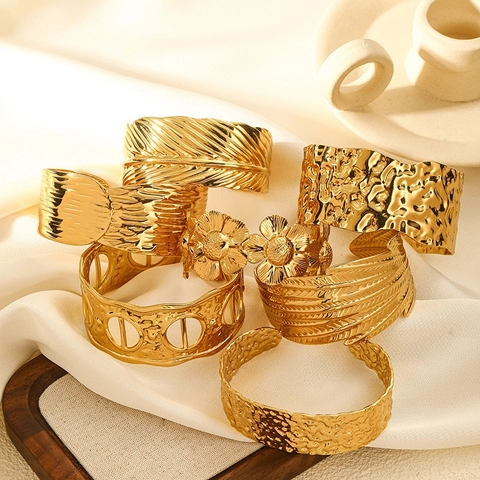 Mode Edelstahl Vergoldet Armreif Für Damen Geometrische Herz Blume Schmetterling Design Verstellbarer Schmuck