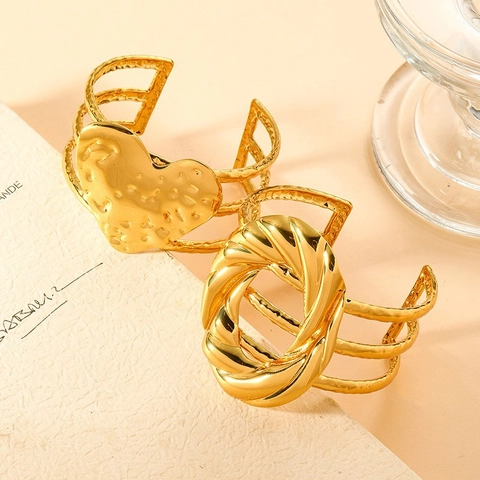 Mode Edelstahl Vergoldet Armreif Für Damen Geometrische Herz Blume Schmetterling Design Verstellbarer Schmuck