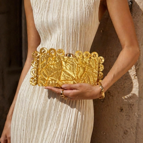 Pochette Da Sera In Acrilico Con Decoro Cerchio Cavo Trama Foglia Gualcita Motivo Marmo Elegante Banchetto Party