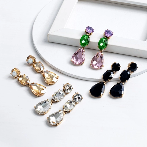 Legierung Bunte Strass Wassertropfen Hängeohrringe Mehrstufige Lange Tropfen Schmuck Für Hochzeit Abendgala