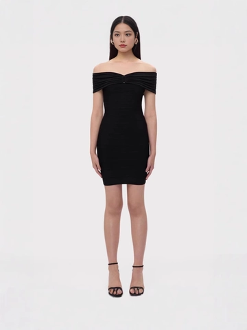 Abito da Donna a Fascia con Spalle Scoperte Elegante Bodycon Arricciato Mini Abito da Sera Party Club Black Purple