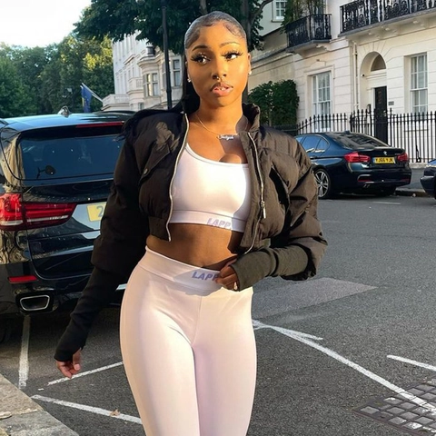 Damen Casual Slim Fit Cropped Puffer Jacke Stehkragen Reißverschluss Langarm Rippbündchen Daumenlöcher Warme Wattierte Kurzmantel
