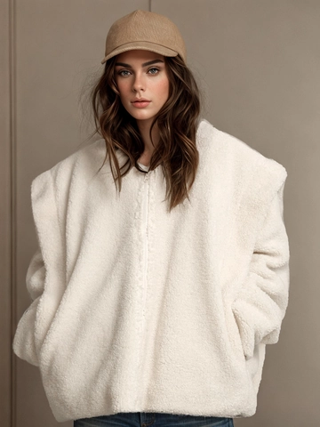 Women Oversized Sherpa Fleece Jacket Casual Solid Color Zipper Patchwork Long Sleeve Warm Outerwear Autumn Winter Coat