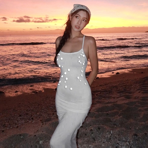 Abito Maxi da Donna Sexy con Spalline Sottili e Strass Aderente Senza Maniche Schiena Scoperta Vita Alta Elegante Abito Lungo da Sera