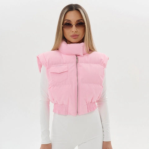 Chaleco Acolchado Corto Casual para Mujer Cuello Alto Cremallera Color Sólido Chaqueta Acolchada Sin Mangas para Otoño Invierno